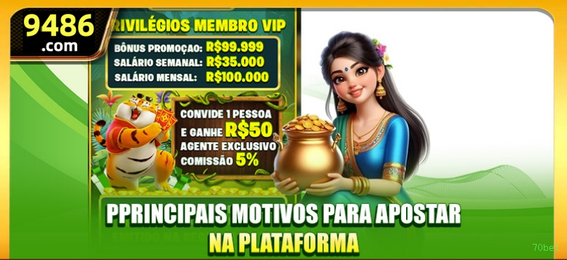 Imagem promocional da 70bet mostrando a plataforma e suas vantagens